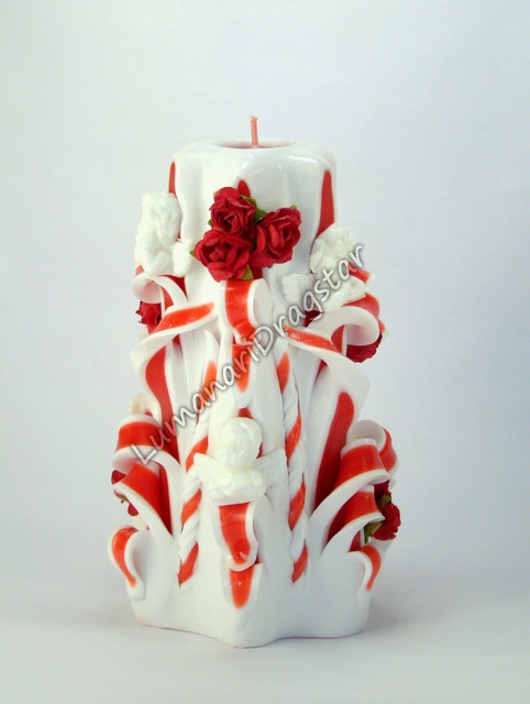 Lumanare sculptata cu ingerasi mica - rosu