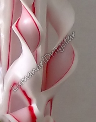 Lumanare botez 60cm sculptata la un capat-rosu