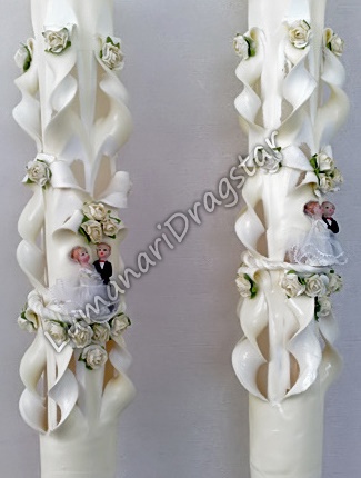 Lumanare nunta 60cm sculptata la un capat ( model 5 coloane)-crem