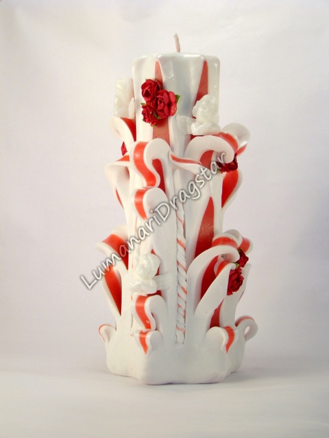 Lumanare sculptata cu ingerasi mare - rosu