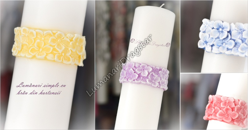 Lumanare cilindru diametru de 7cm, inaltime de 30cm - cu brau floral - culoare la alegere