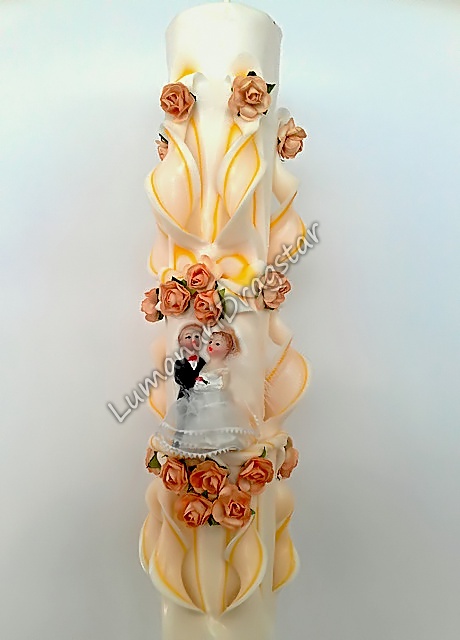 Lumanare nunta 60cm sculptata la un capat ( model 5 coloane)-portocaliu