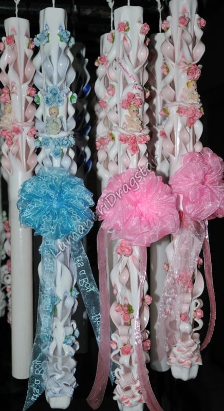 Aranjament - lumanare 60cm model la ambele capete si funda roz