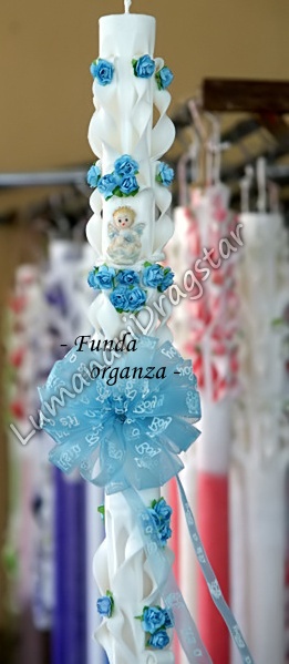 Aranjament - lumanare 60cm model la ambele capete si funda bleo - model 4