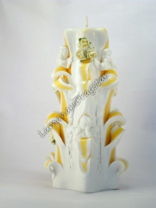 Lumanare sculptata cu ingerasi mare - galben