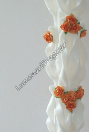 Lumanare nunta 60cm sculptata la un capat ( model 5 coloane)-portocaliu