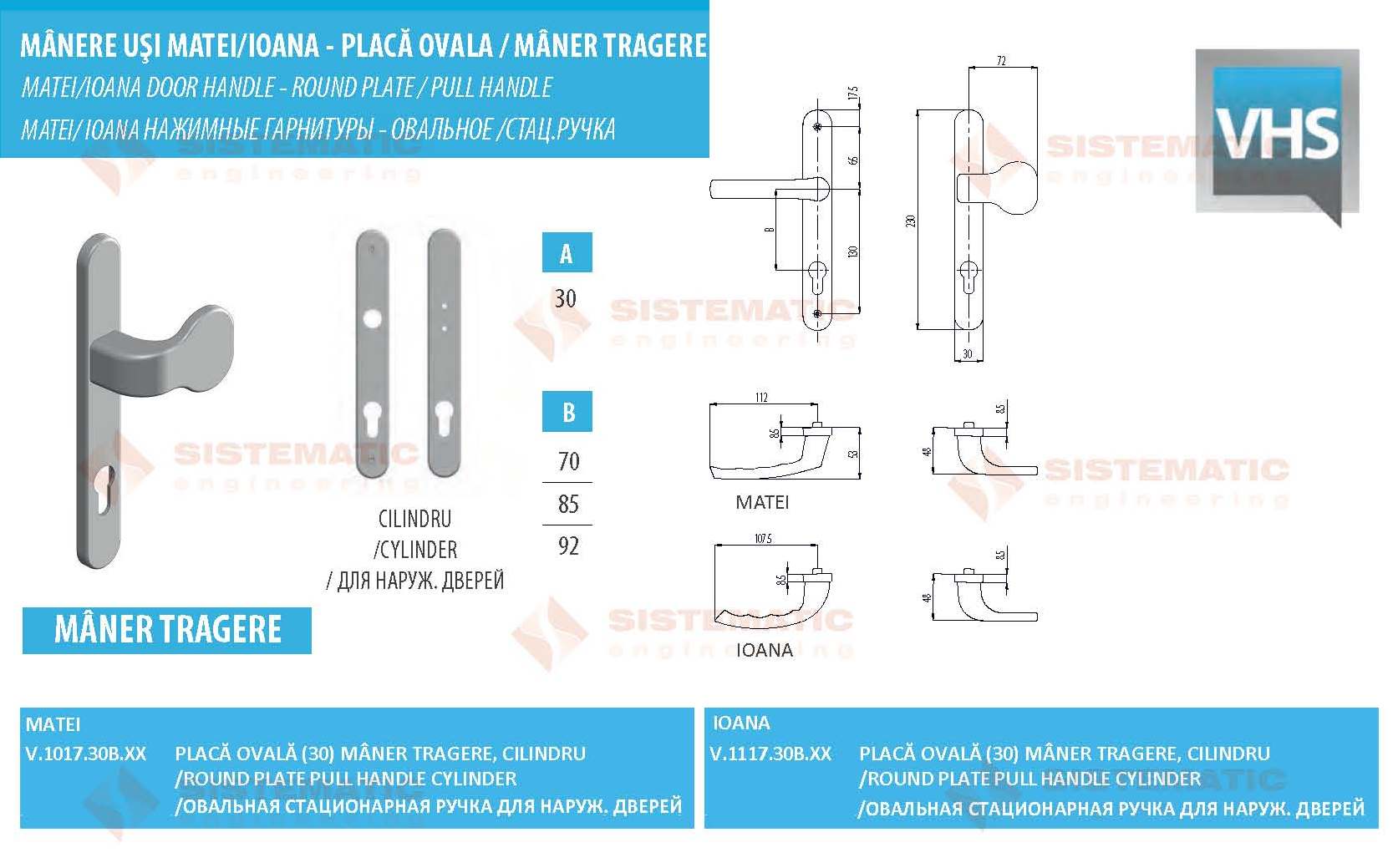 Maner tragere cu placa ovala marca VHS