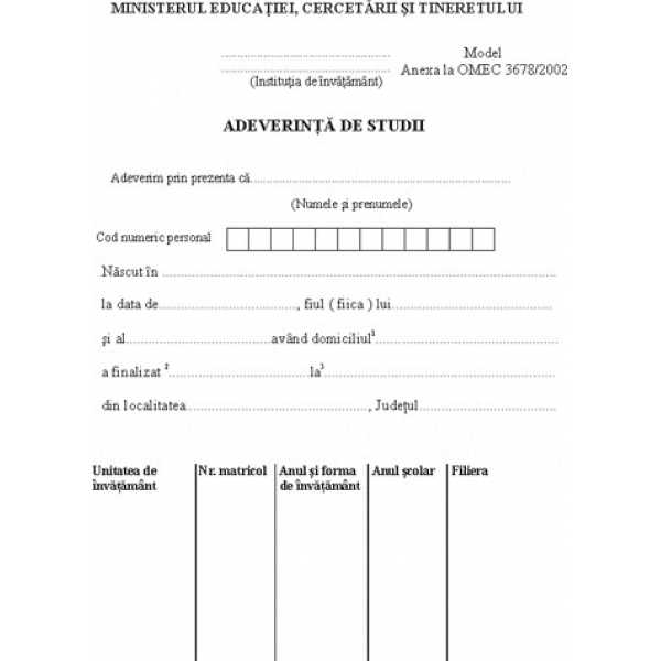 Formulare scolare