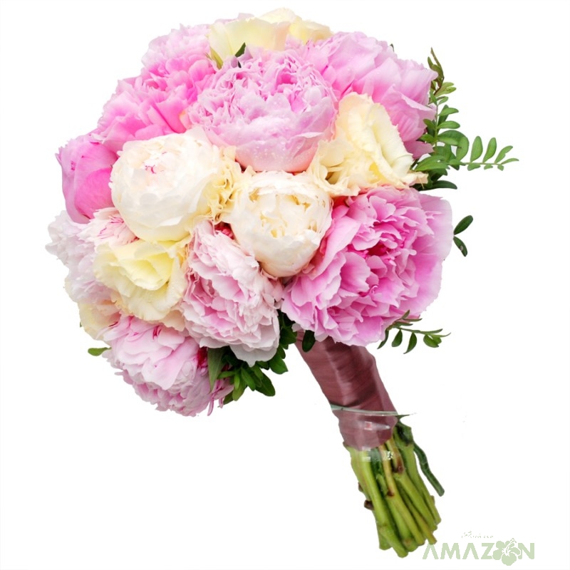 Buchet mireasa Bujori si lisianthus