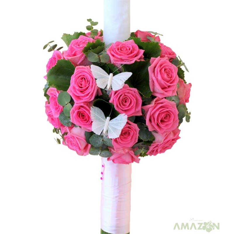 Lumanare botez Fluturasi si Trandafiri