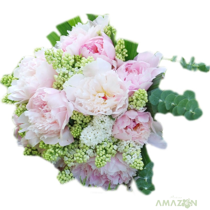 Buchet mireasa liliac si bujori