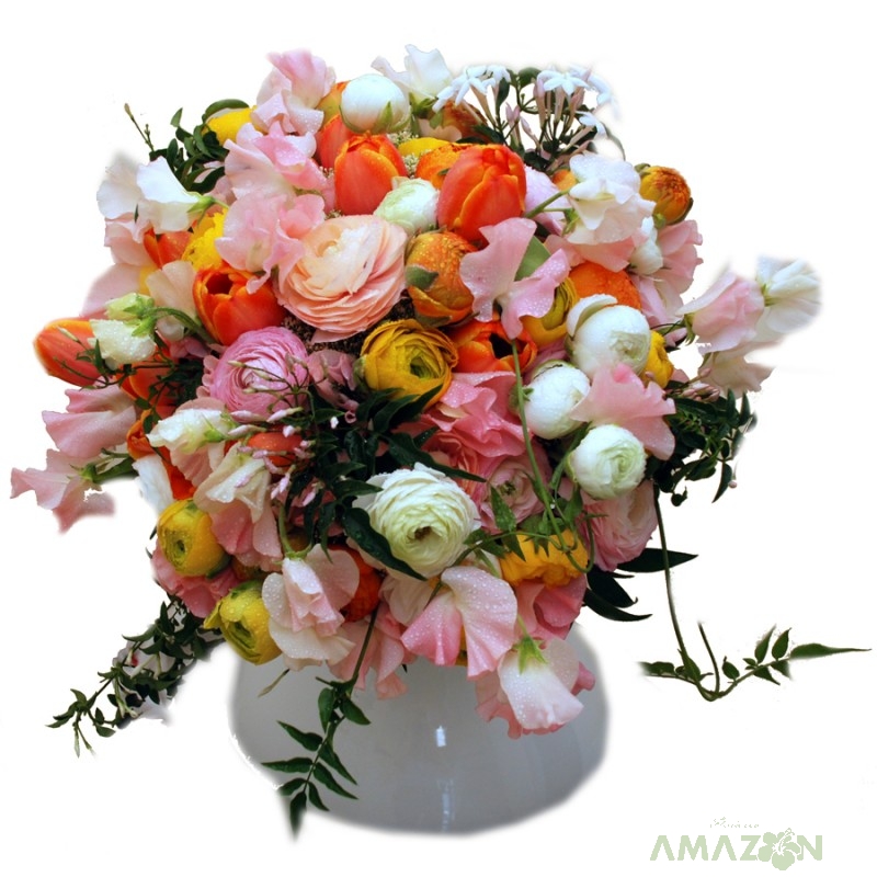 Buchet mireasa Latirus si flori de primavara parfumate