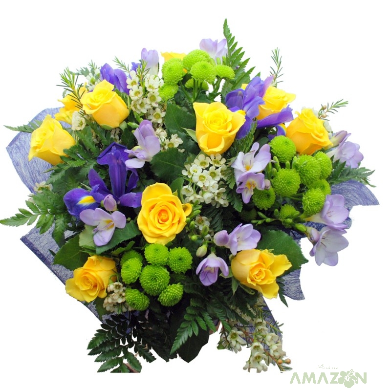 Buchet trandafiri frezii si iris