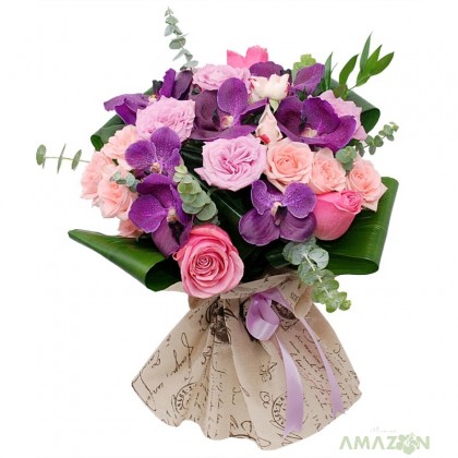 Buchet Vanda si trandafiri