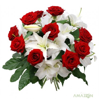 Buchet Crini Imperiali si Trandafiri rosii Amazon