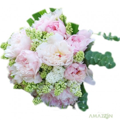 Buchet mireasa liliac si bujori