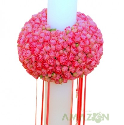 Lumanari cununie inel trandafiri magenta