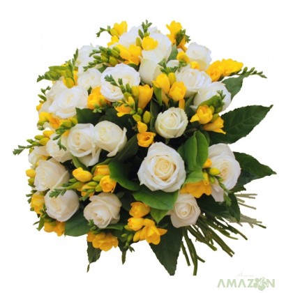 Buchet de primavara alb si galben