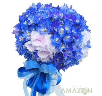 Lumanare botez cu blazon Delfinium si Hortensii