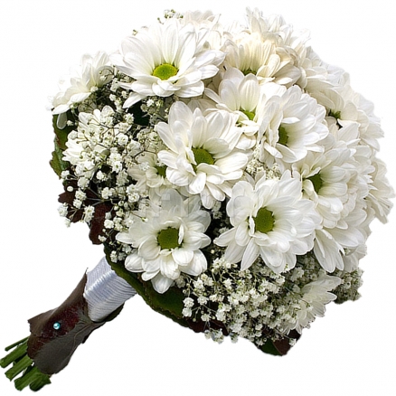 Buchet mireasa crizantema cu gipsofila