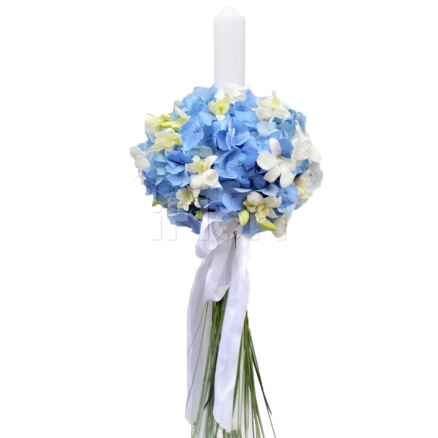 Lumanare botez hortensia albastra