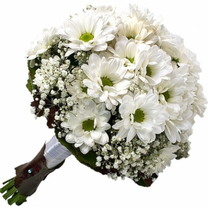 Buchet mireasa crizantema cu gipsofila
