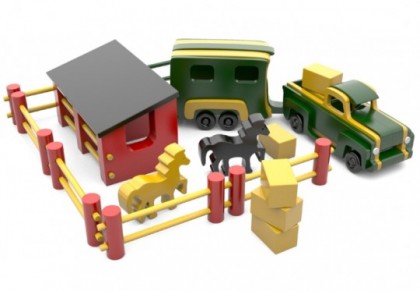 Jucarie Camionetă din lemn cu ferma