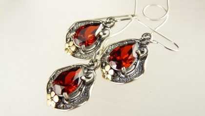 Set argint granat si floricica aur 14k- E2481-E2422