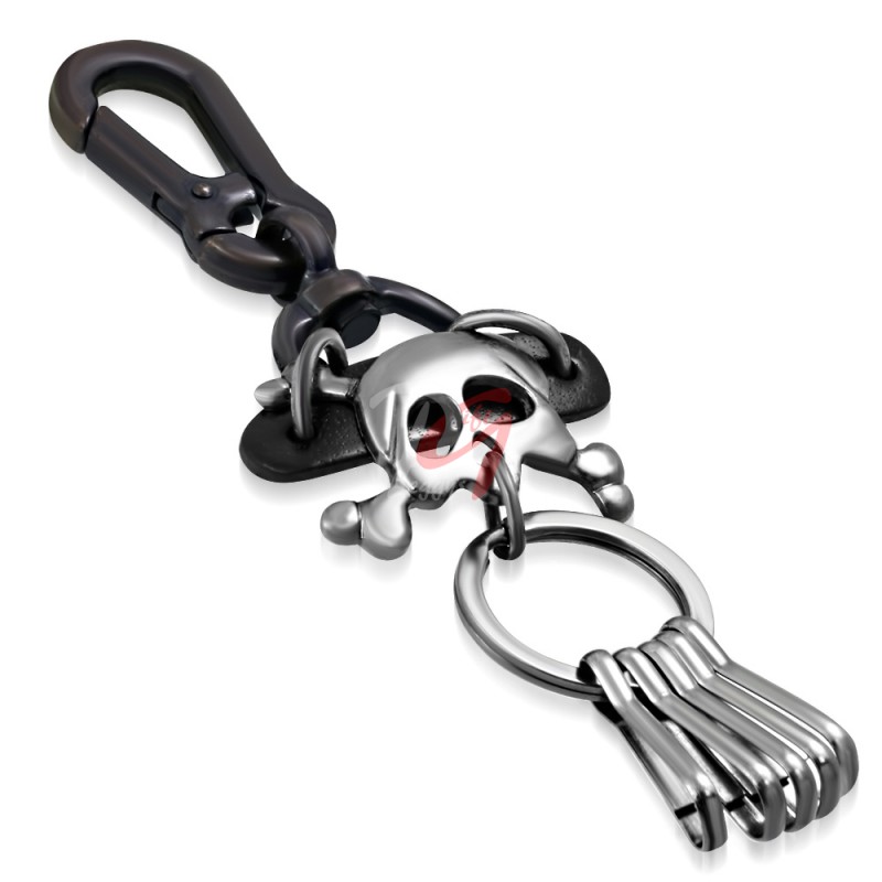 Breloc din piele si aliaj, craniu pirat