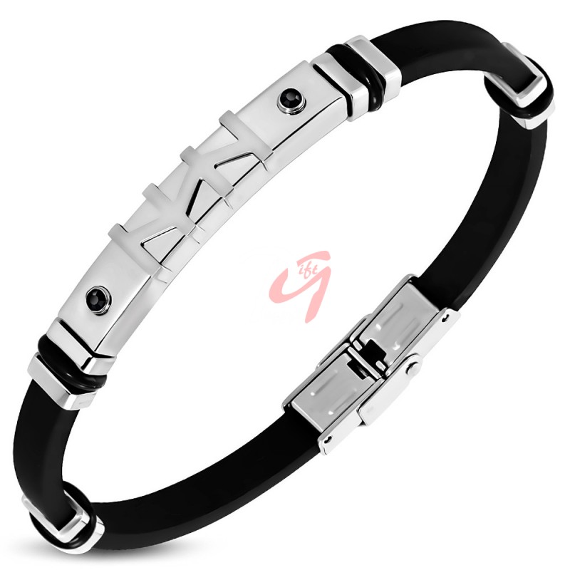 Bratara barbati din silicon si inox cu forme geometrice