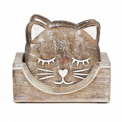 Set suporturi de pahare sculptate pisica