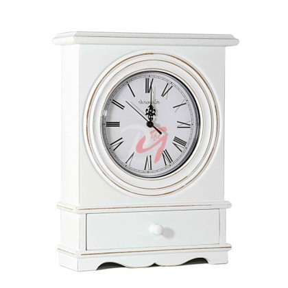 Ceas de masa alb, cu sertar