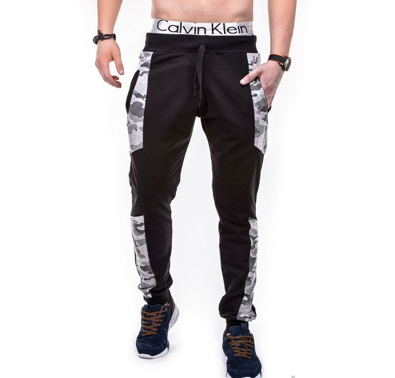 Pantaloni barbati cu insertii camuflaj - black -