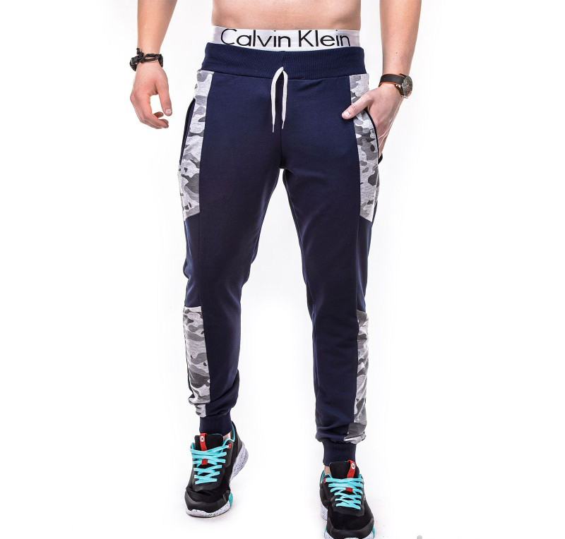 Pantaloni barbati cu insertii camuflaj - navy - P311-navy