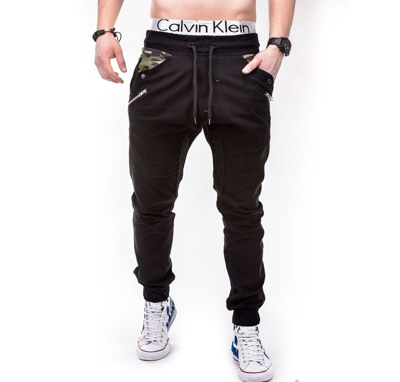 Pantaloni barbati cu insertii camuflaj P301-black