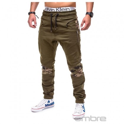 Pantaloni barbati cu insertii camuflaj -P387-verde