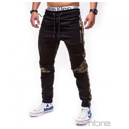 Pantaloni barbati cu insertii camuflaj -P387-negru