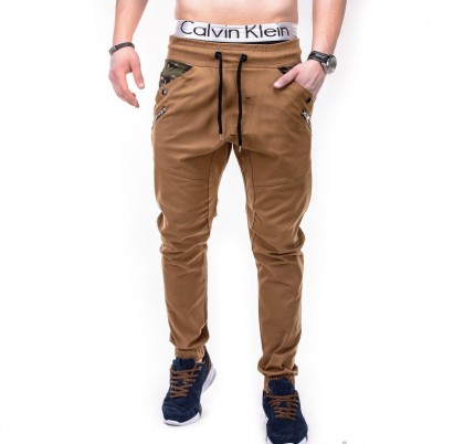 Pantaloni barbati cu insertii camuflaj - P301-camel