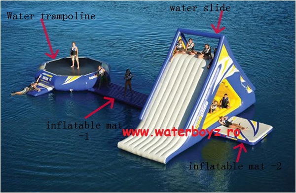 Parc Gonflabil model 3 – dimensiuni topogan: 10x4x7mH; trambulina: 5m diametru