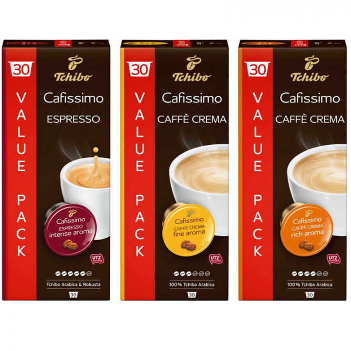 Set 3x30 capsule cafea Tchibo Cafissimo, Intense, Fine, Rich