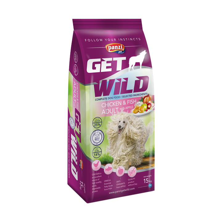 Hrana caini Panzi GetWild Adult Chicken&Fish with Apple