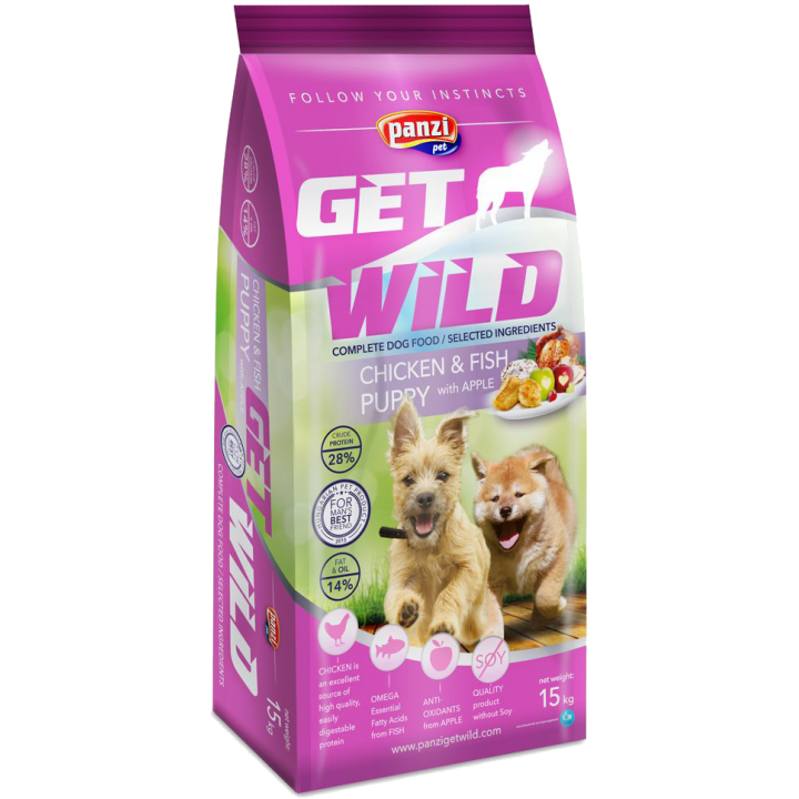 Hrana caini Panzi GetWild Puppy Chicken&Fish with Apple