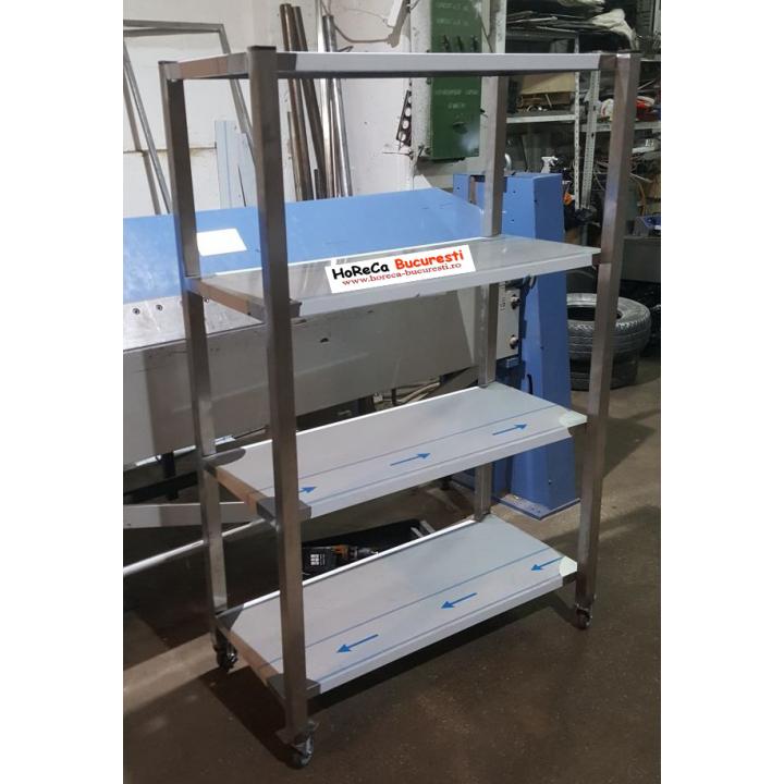 Rastel inox cu 4 polite neperforate si roti