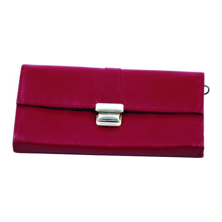 Portmoneu din piele Nappa culoare rosie, 5 compartimente