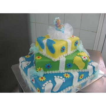 Tort botez cu talpite galben cu verde