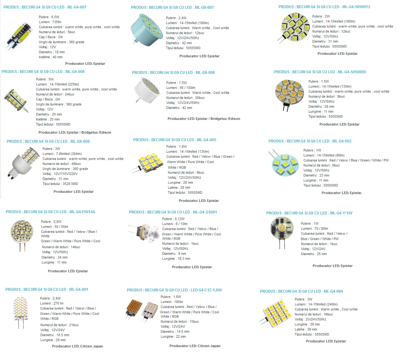 Becuri G4 si G9 cu led-uri