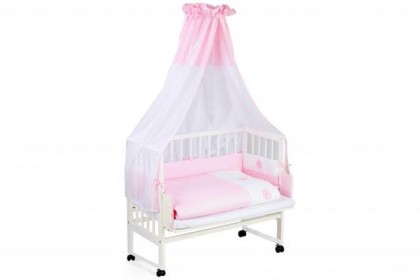 Patut copii lemn fara sertar KLUPS Piccolo Due Alb-Roz Cu Saltea