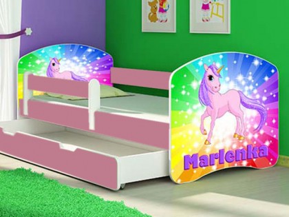 Patut Tineret MyKids Rainbow Unicorn cu Sertar si Saltea 140x70