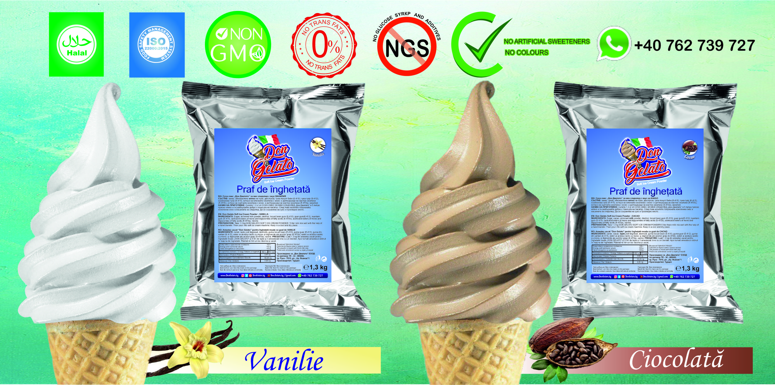 Praf de înghețată Vanilie * (1300g / 5 L Lapte) * Mix de înghețată