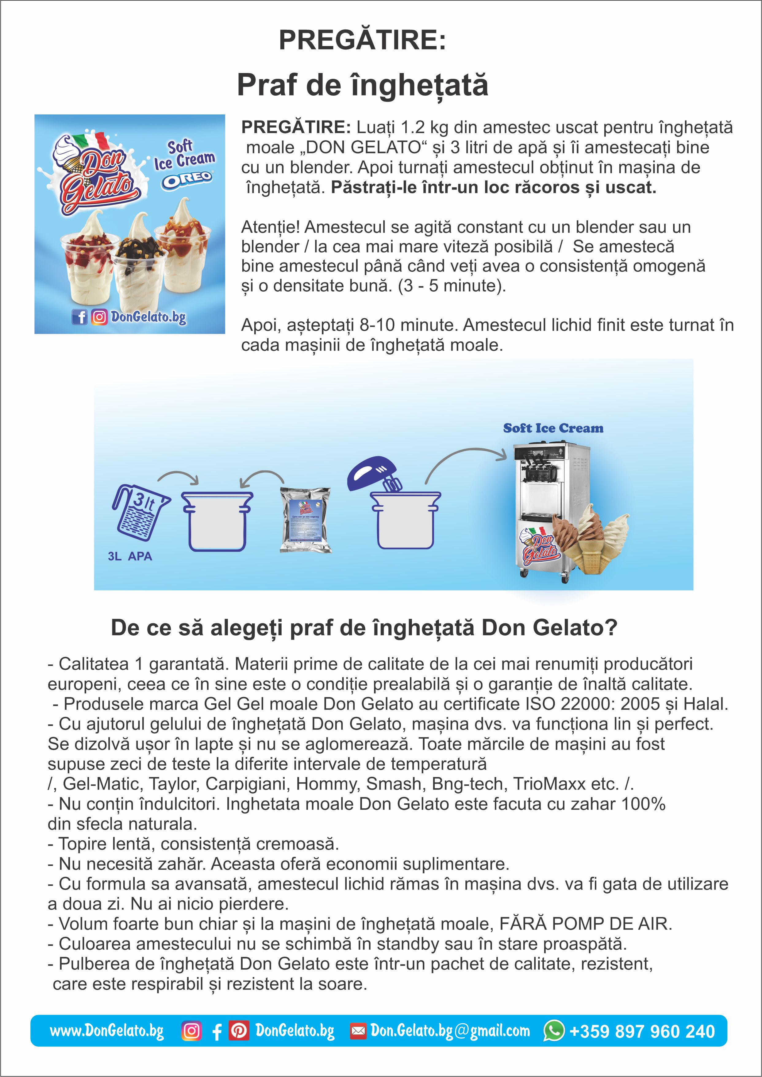 Praf de înghețată Căpşuni (1300g / 5 L Lapte)*Mix praf pentru îngheța